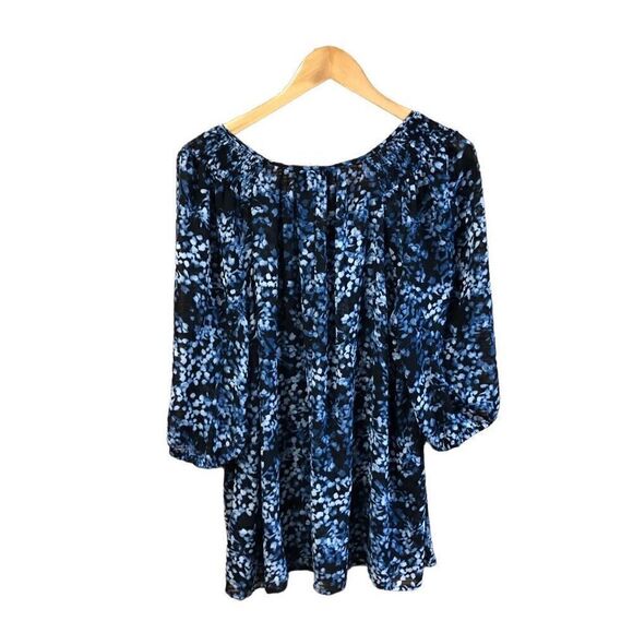 Lane Bryant Size 14/16 Sheer Laced Front Blouse Navy and Black - Picture 2 of 4